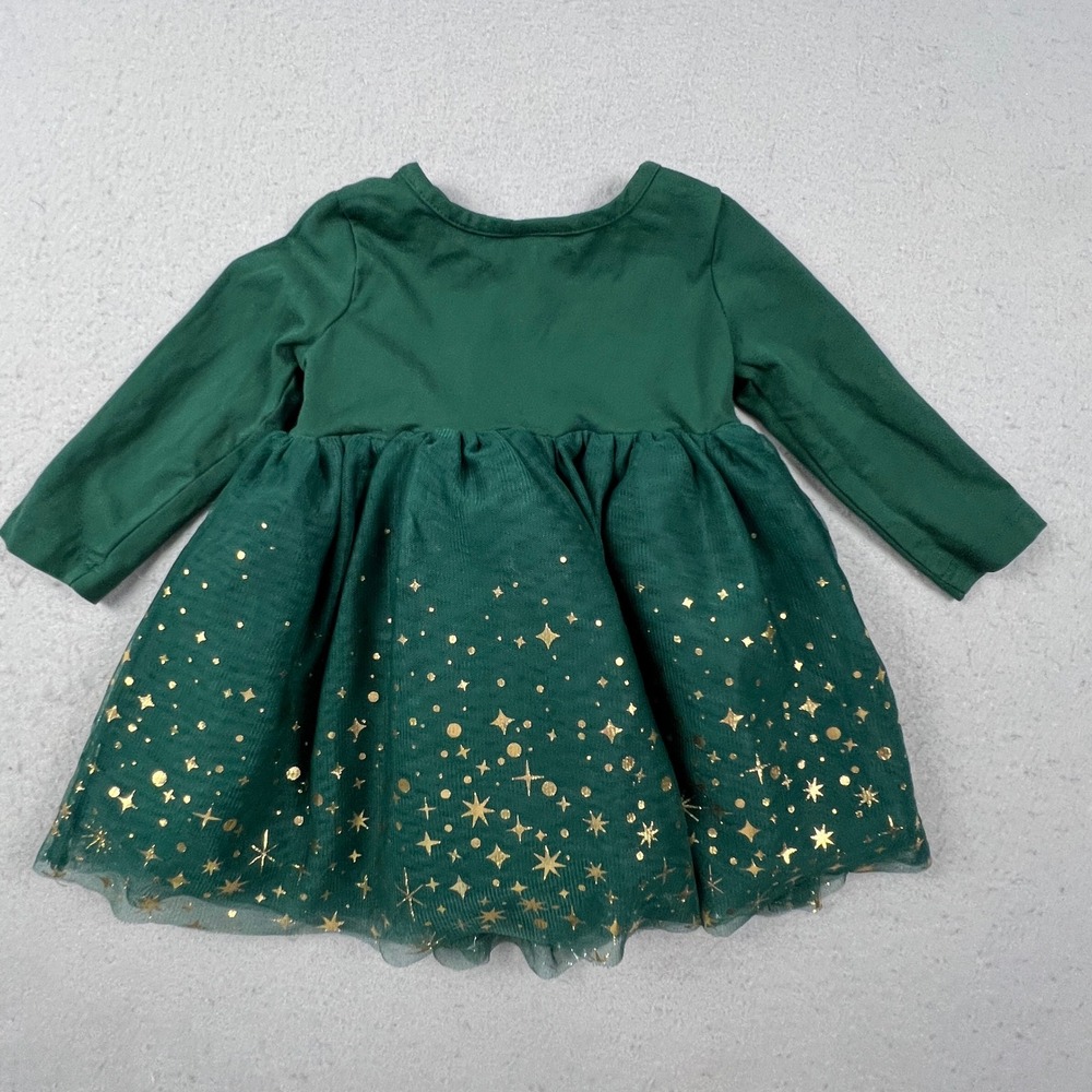 Hanna Andersson Tulle Dress Kids 12-18M Green Gold Star Holiday Party FWH24 - Picture 3 of 10